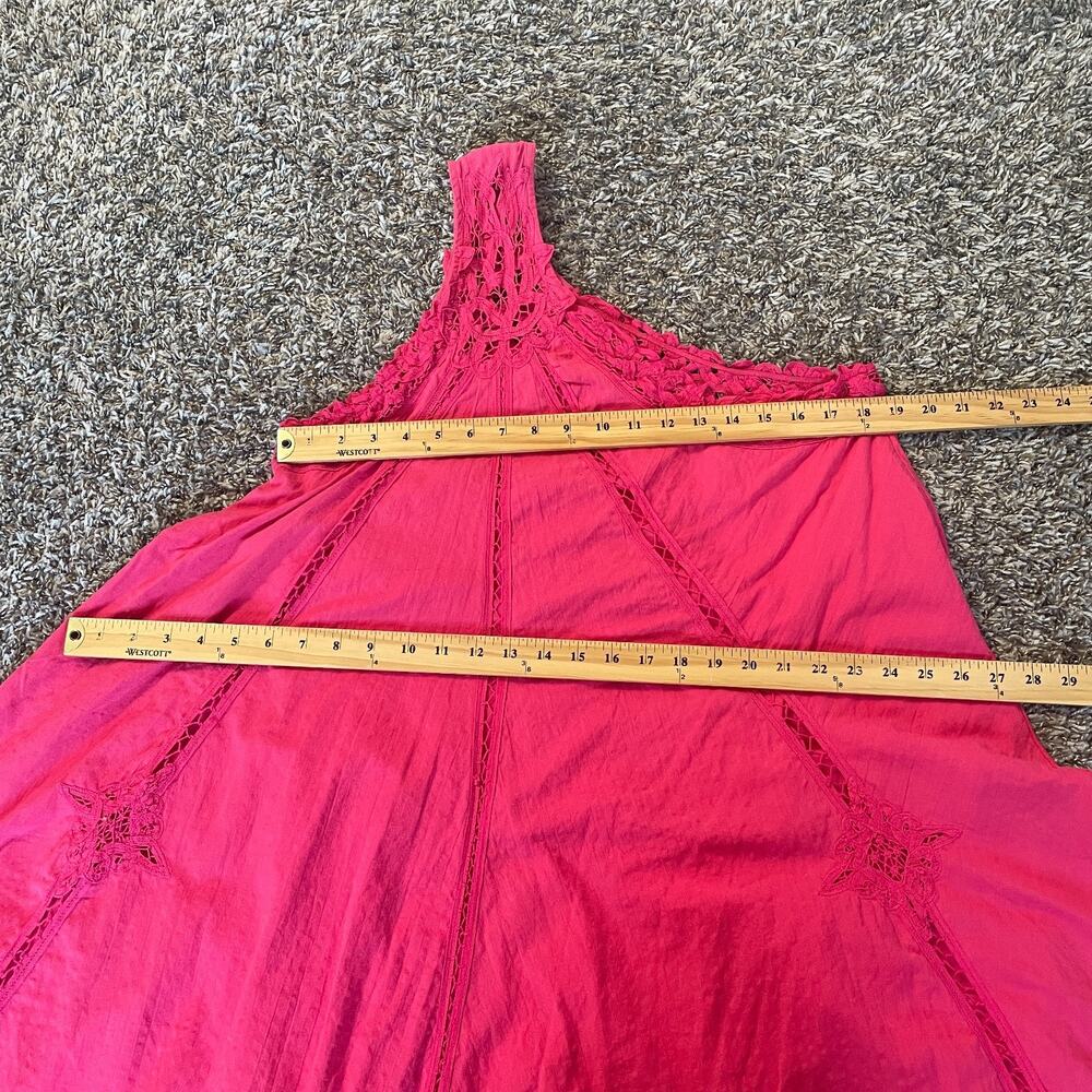 Free People Swing Dress Size Large Hot Pink One Shoulder Lace Boho Festival - Picture 13 of 15